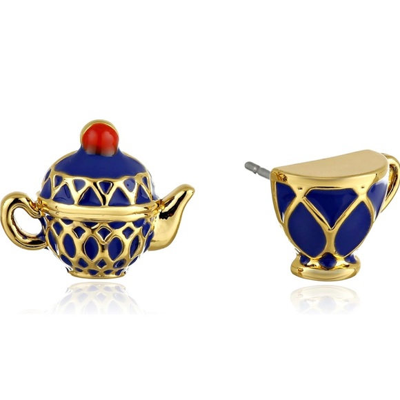 Kate Spade | Disney ~ Alice In Wonderland Blue Enamel Teacup Studs 12k Gold - Picture 4 of 12